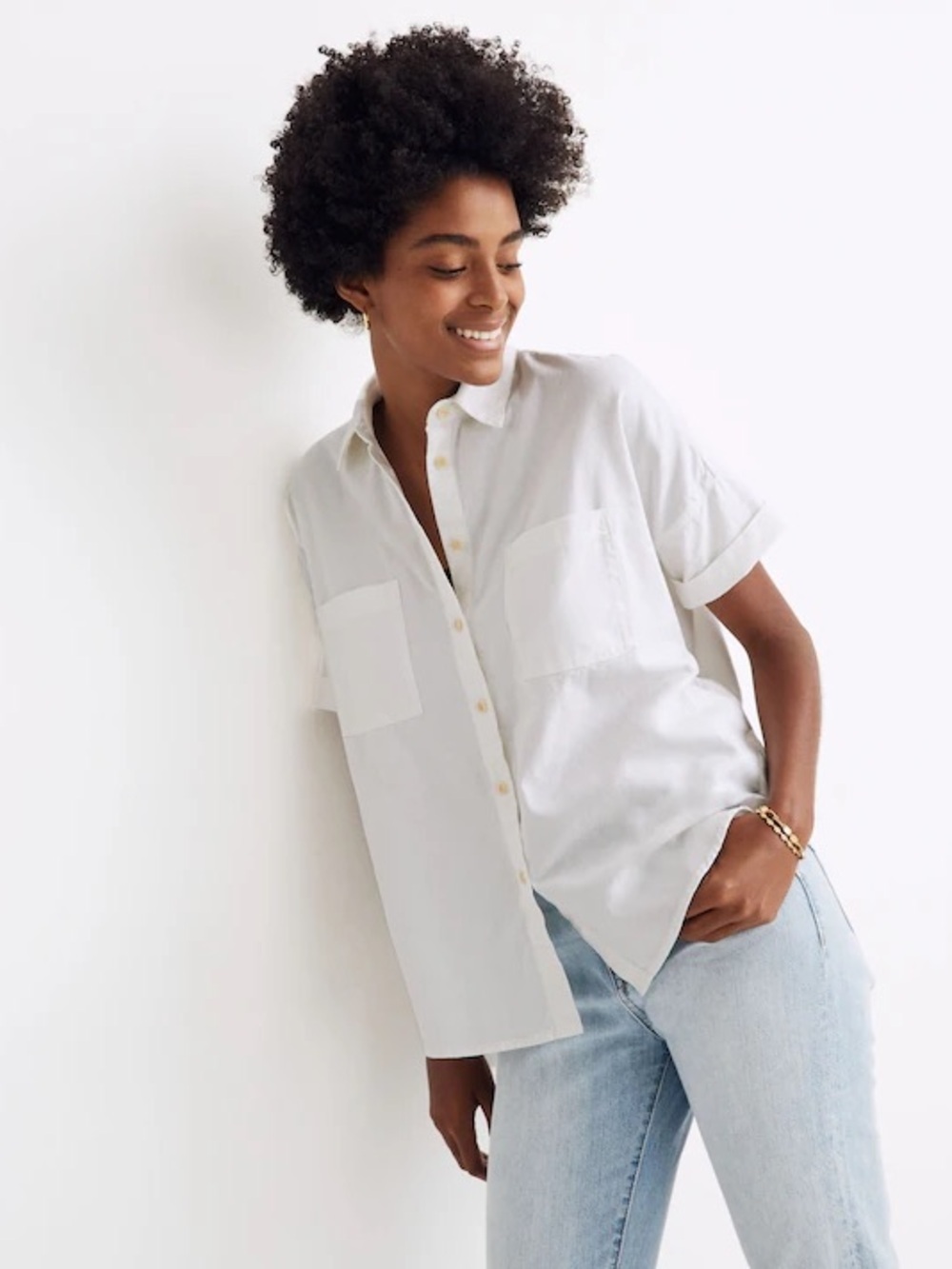 Madewell ‘Oversized Boxy Cotton Courier Shirt’ in “Pure White” Twill Size Medium